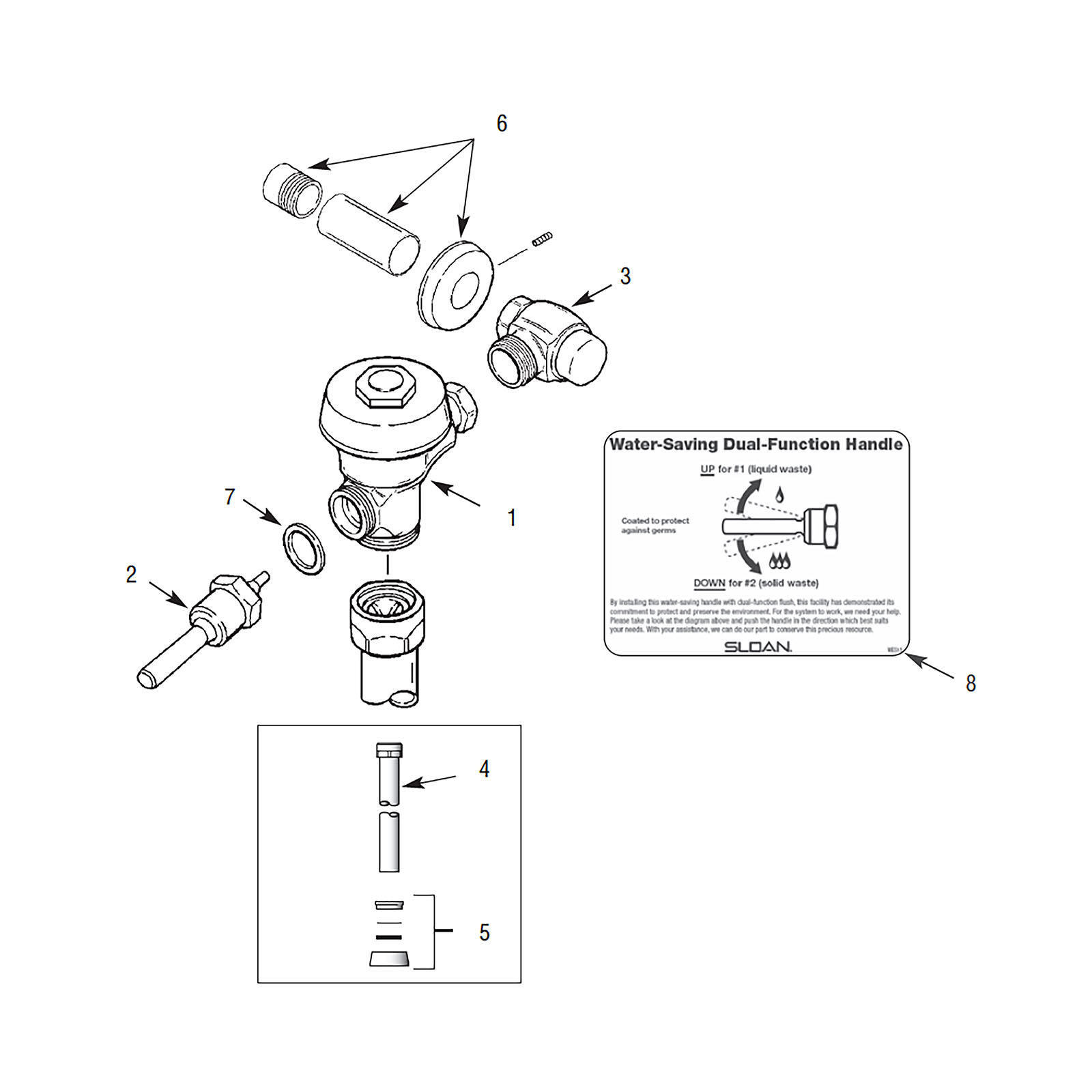 Line Drawing for UPPERCUT® Flushometer